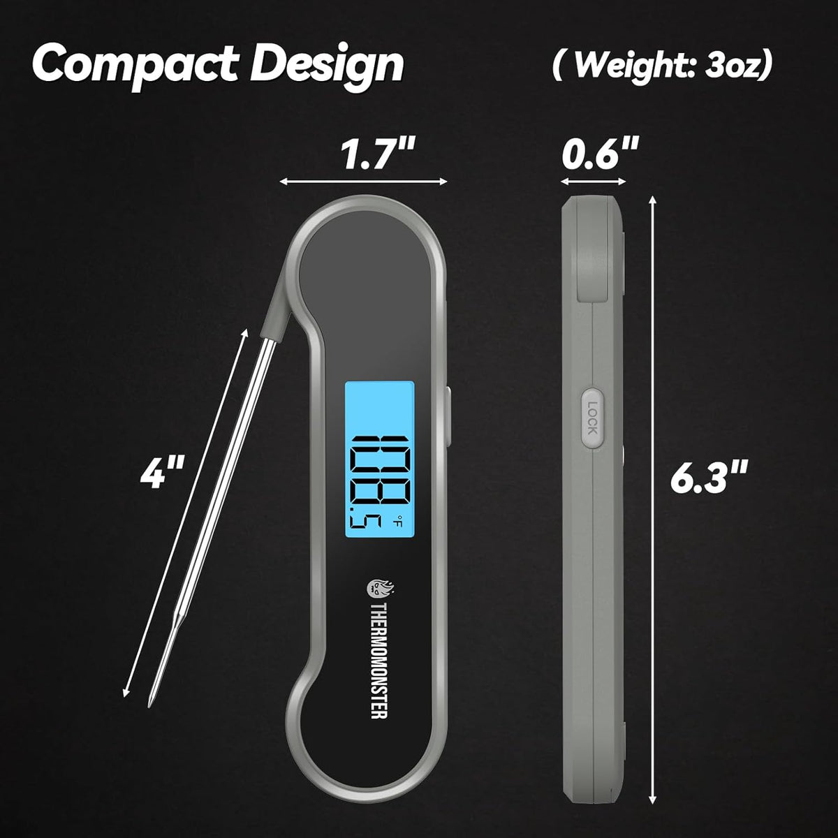 0.5 Sec Instant Read Meat Thermometer Digital with ±0.5℉ Precision, Food Thermometer for Cooking Kitchen Gadgets, Oven Grill Candy BBQ Essentials Accessories, Gifts for Him Dad Men Birthday, Grey