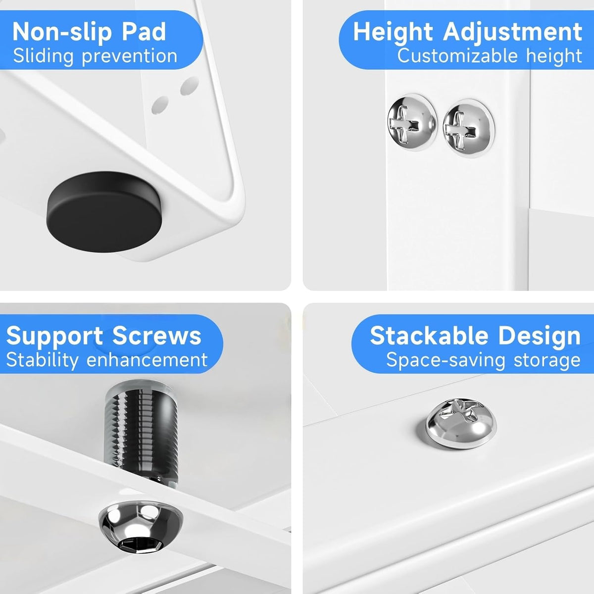 Expandable Cabinet Shelf Organizer, Stackable Kitchen Pantry Counter Storage, Adjustable Closet Cupboard Stand Rack Risers Spice Organization 80LBS Heavy Duty White 3 Pack