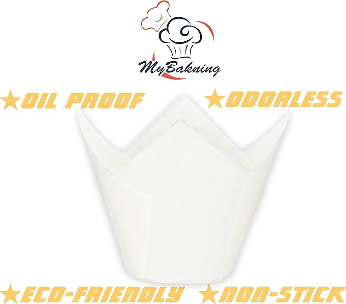 Jumbo Extra Large size White Tulip Baking Cups 2-1/4"(Base diameter) x 3-3/4"(Wall height) Greaseproof paper baking cupcake Muffin liners, Case of 130 pcs