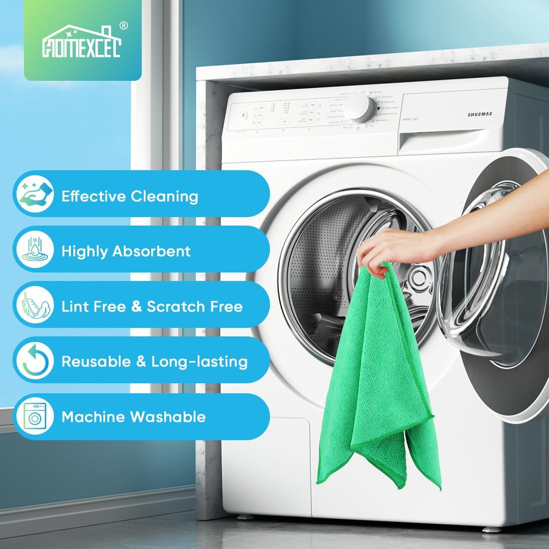 HOMEXCEL Green Microfiber Cleaning Cloth, 12 Pack Premium Microfiber Towels for Cars, Lint Free, Scratch-Free, Highly Absorbent, Reusable Cleaning Rags for Car, Household, Kitchen, Window,11.5"X11.5"