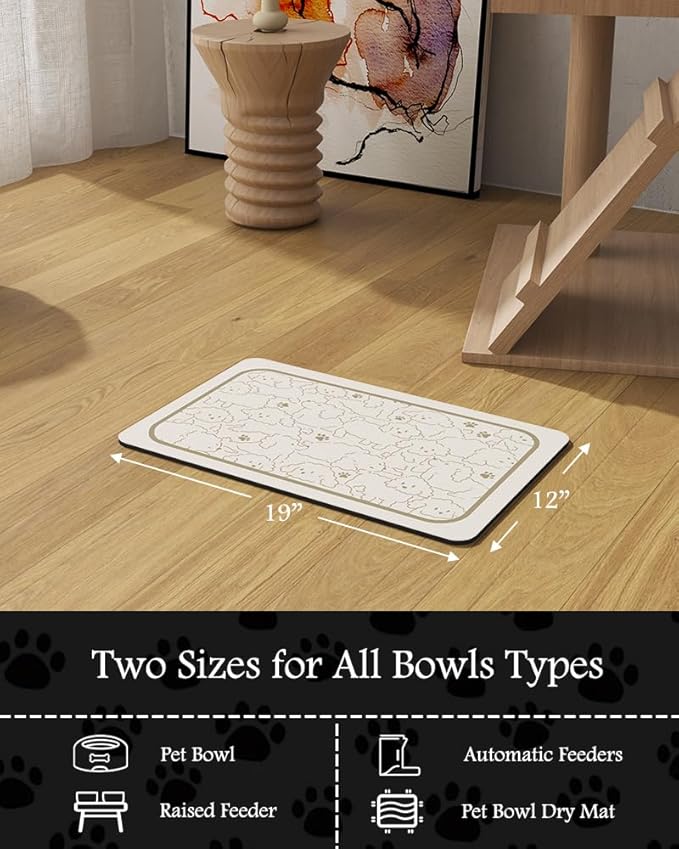 Pet Feeding Mat-Absorbent Dog Mat for Food and Water Bowl-No Stains Quick Dry Water Dispenser Mat-Dog Accessories Pet Supplies-Bowl for Messy Drinkers(FRAMEDOGS,12"x19"