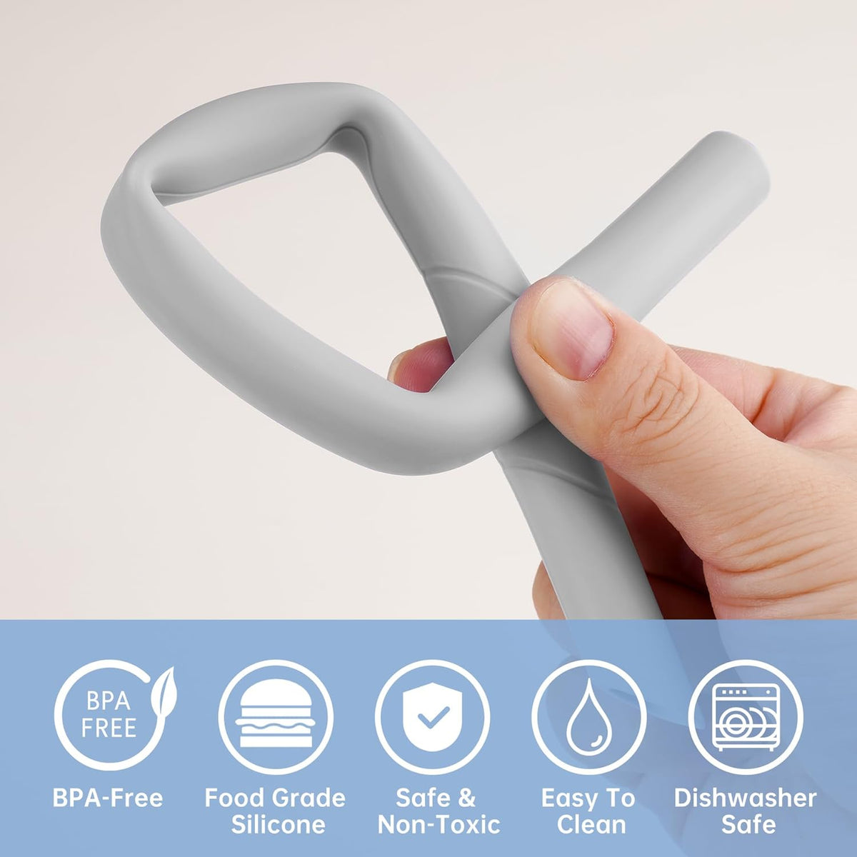 NiHome 6PCS Extra Wide Reusable Bent Silicone Straws for Boba, Smoothies, Bubble Tea, Bent Straws for Thick Drinks, Child-Safe, Customizable Length, 2 Brushes Easy Cleaning (Black, White & Gray)
