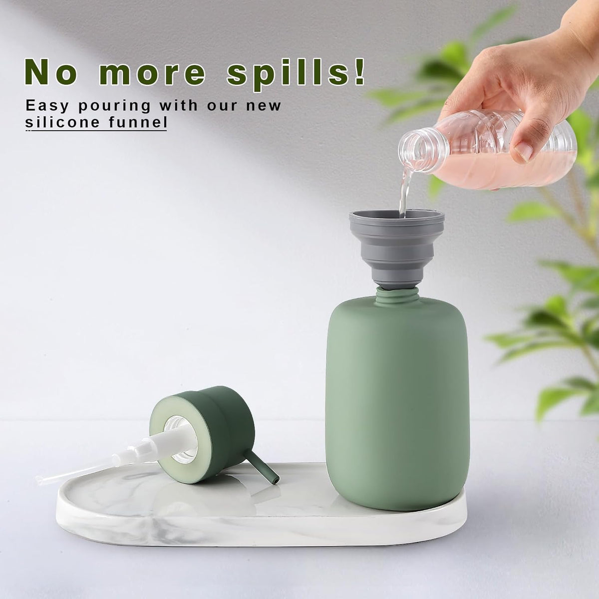 Ceramic Hand Soap Dispenser for Bathroom,16OZ Matte Dish Soap Dispenser for Kitchen Sink,Refillable Liquid Lotion Dispenser with Easy-to-Press Pump Rubber Paint (Green)