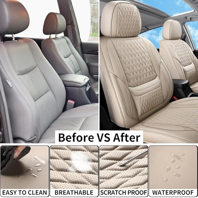 Front Seat Car Seat Covers Custom Fit for Chevrolet/Chevy Cobalt 2004-2010 - Premium Faux Leather with Lumbar Support | Breathable, Waterproof, Anti-Slip, Durable (Beige,Front Seat)