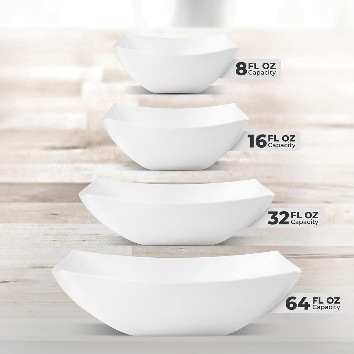 Posh Setting - White Plastic Serving Bowls for Party (8oz - 4 Pack) Square, Disposable, Salad & Fruit Bowls for Party Table, Candy Containers for Candy Buffet