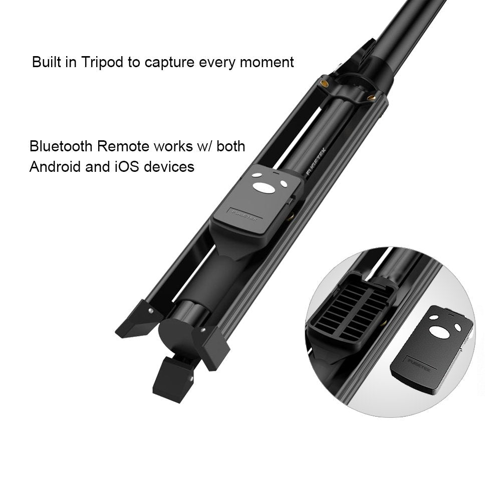 Fugetek 51" Professional Selfie Stick Tripod, 100% All Aluminum Stick & Legs, Lightweight, Detachable Bluetooth Remote, Portable All in One, Compatible with iPhone & Android, Non Skid Feet, Black