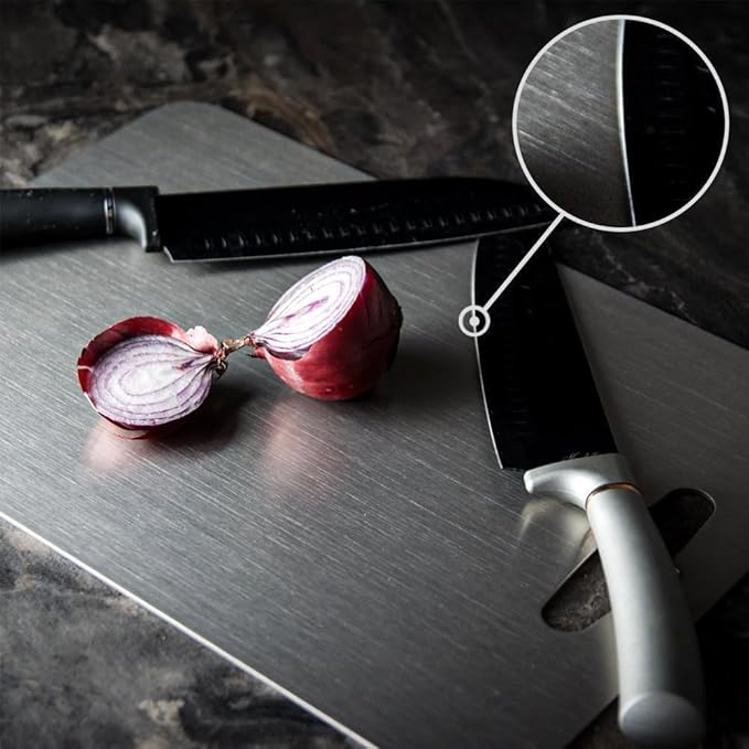Titanium Cutting Board - 100% Pure Titanium Cutting Boards for Kitchen - Cutting Edge Hygiene & Durability, 1 Pack Double Sided Medical-grade Cutting Mat, Easy to Clean (12"L x 9"W)