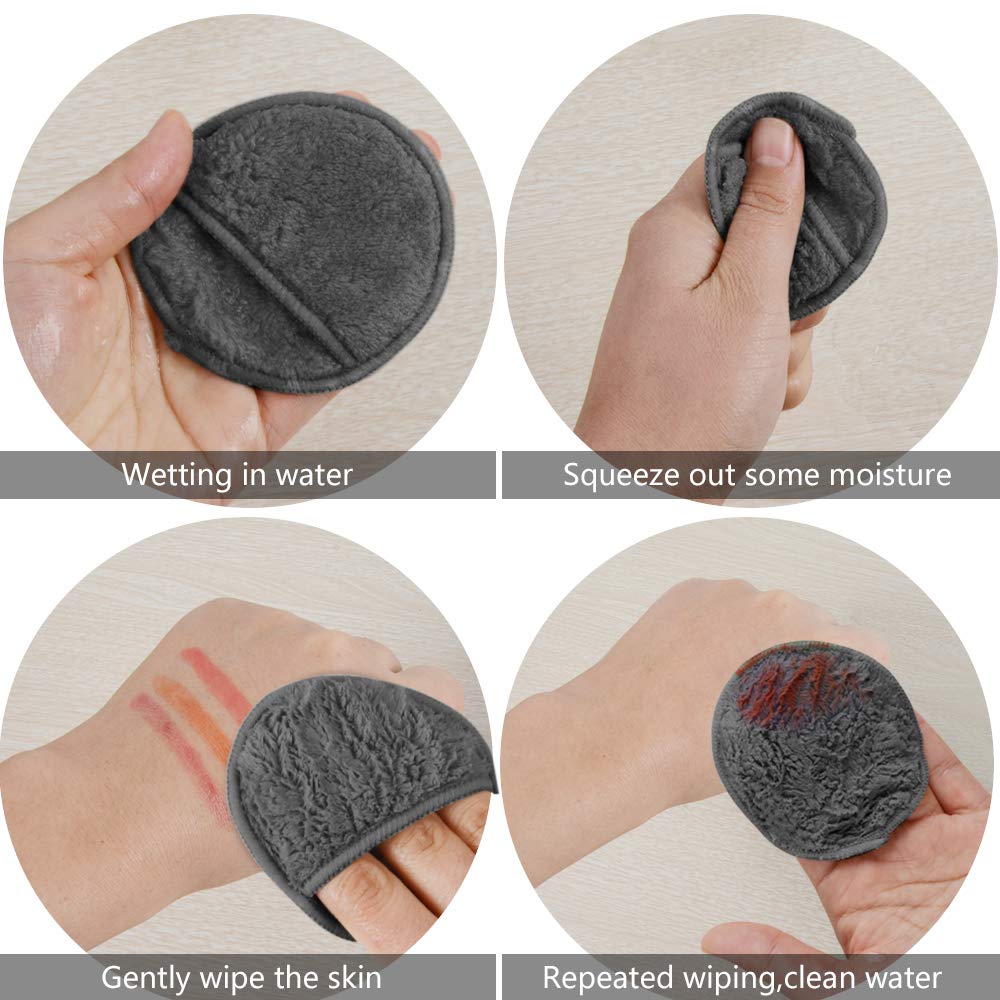 SUNLAND Reusable Makeup Remover Pads,Round 3.15inch,16 Pack,Darkgrey