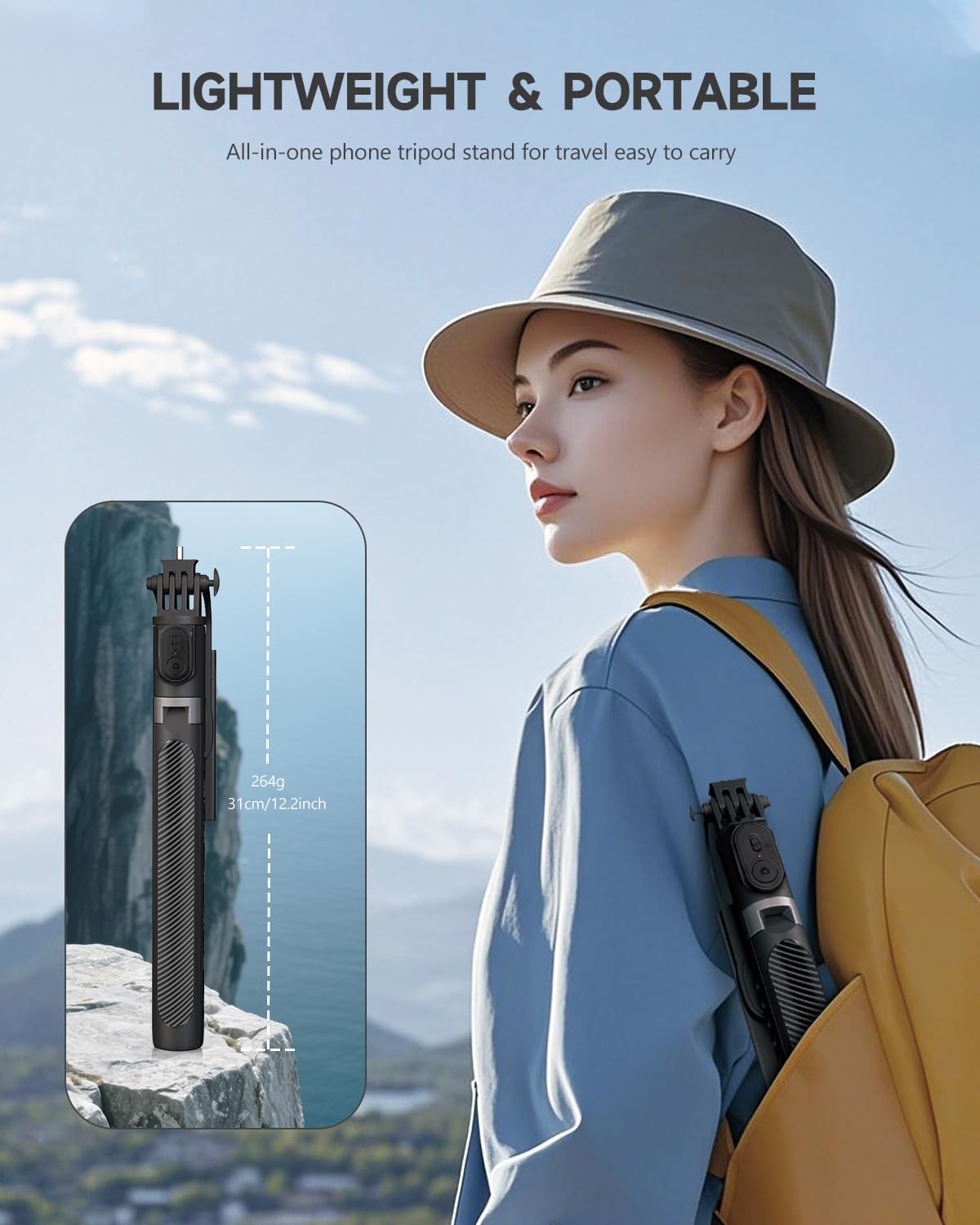 RISEOFLE 71” Phone Tripod & Selfie Stick, Portable All in One Extendable Cell Phone Tripod Stand, with Wireless Remote Control for iPhone/Samsung/Android/Camera