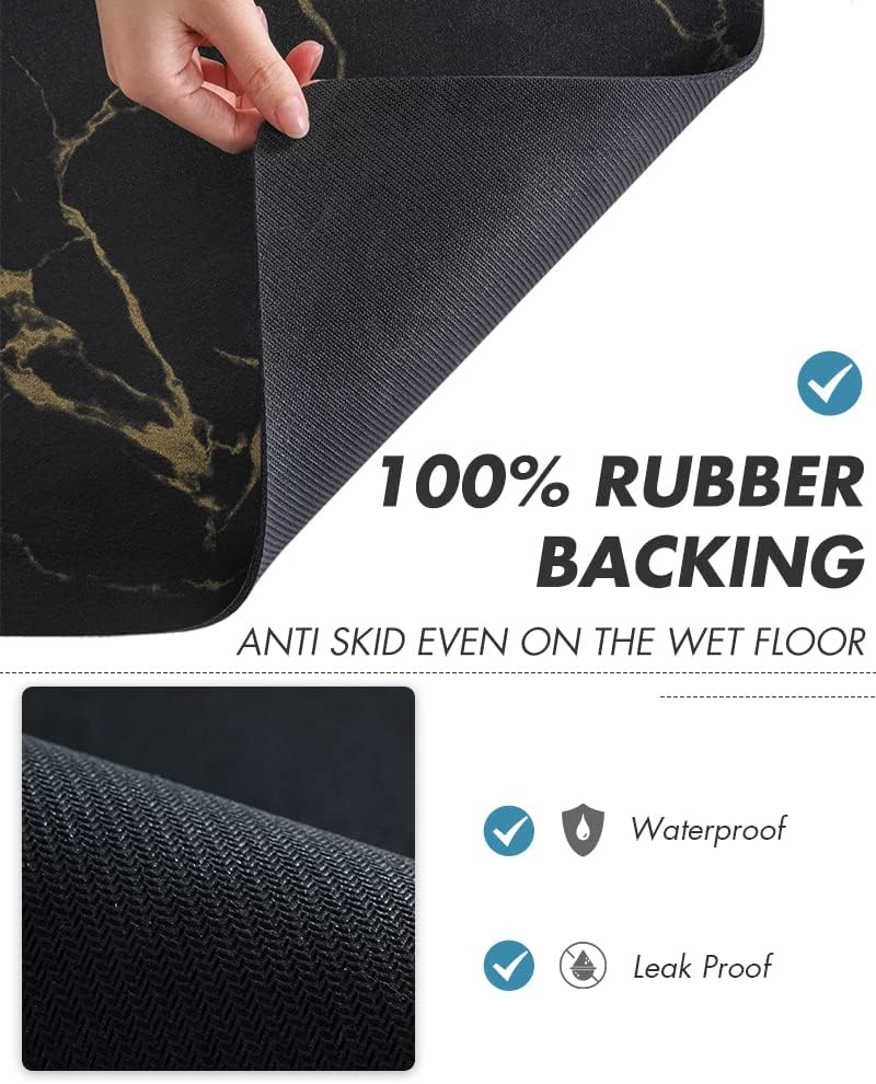 AMOAMI Coffee Mat - Hide Stain Rubber Backed Absorbent Dish Drying Mat for Kitchen Counter - Black & Gold