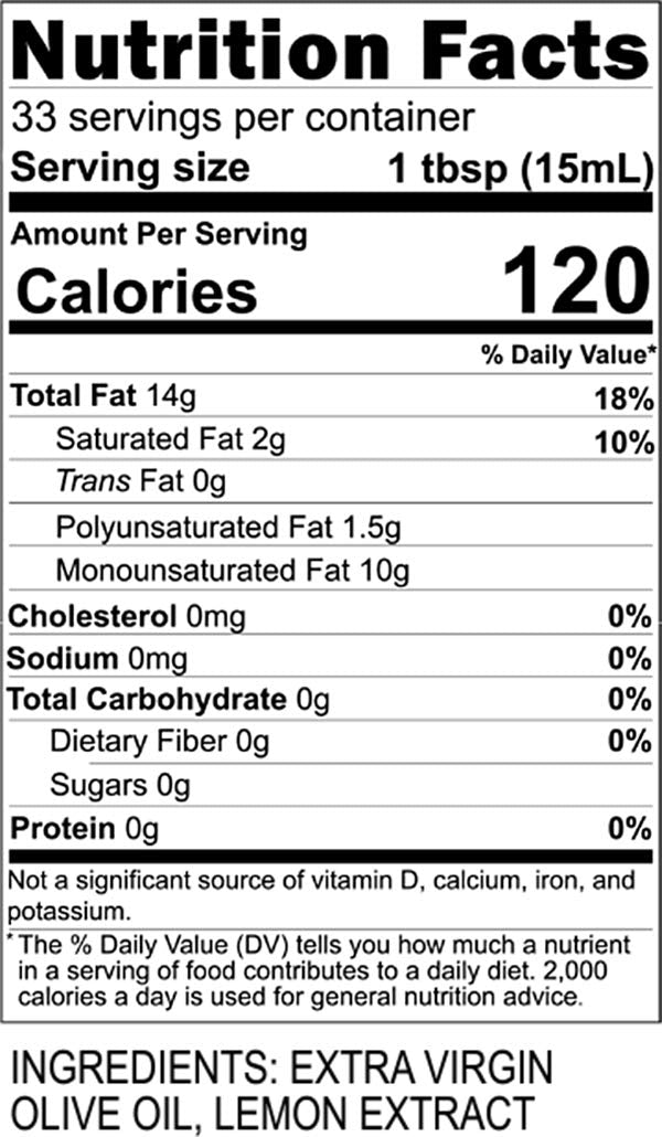 Blazing Bella Lemon Infused Extra Virgin Olive Oil - California Small Family Farms Meyer Lemon flavor-infused ideal for finishing and salads - 16.9 Fl Oz (500 ML)