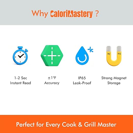 Meat Thermometer Digital with Backlight, Calibration & Hold Function, IP65 Waterproof Food Thermometer for Cooking, Outdoor Grilling, Candy Making