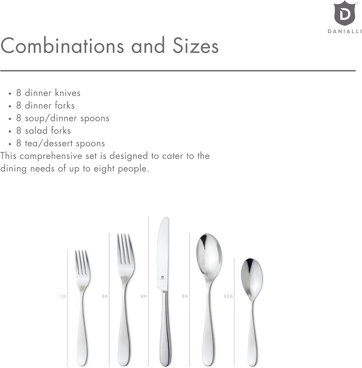 Silverware Set for 8 – 18/10 Stainless Steel Flatware, Mirror Polished, Dishwasher Safe, Heavy-Duty, Rust Resistant, Elegant Tableware (40-Piece Set, Fidenza)