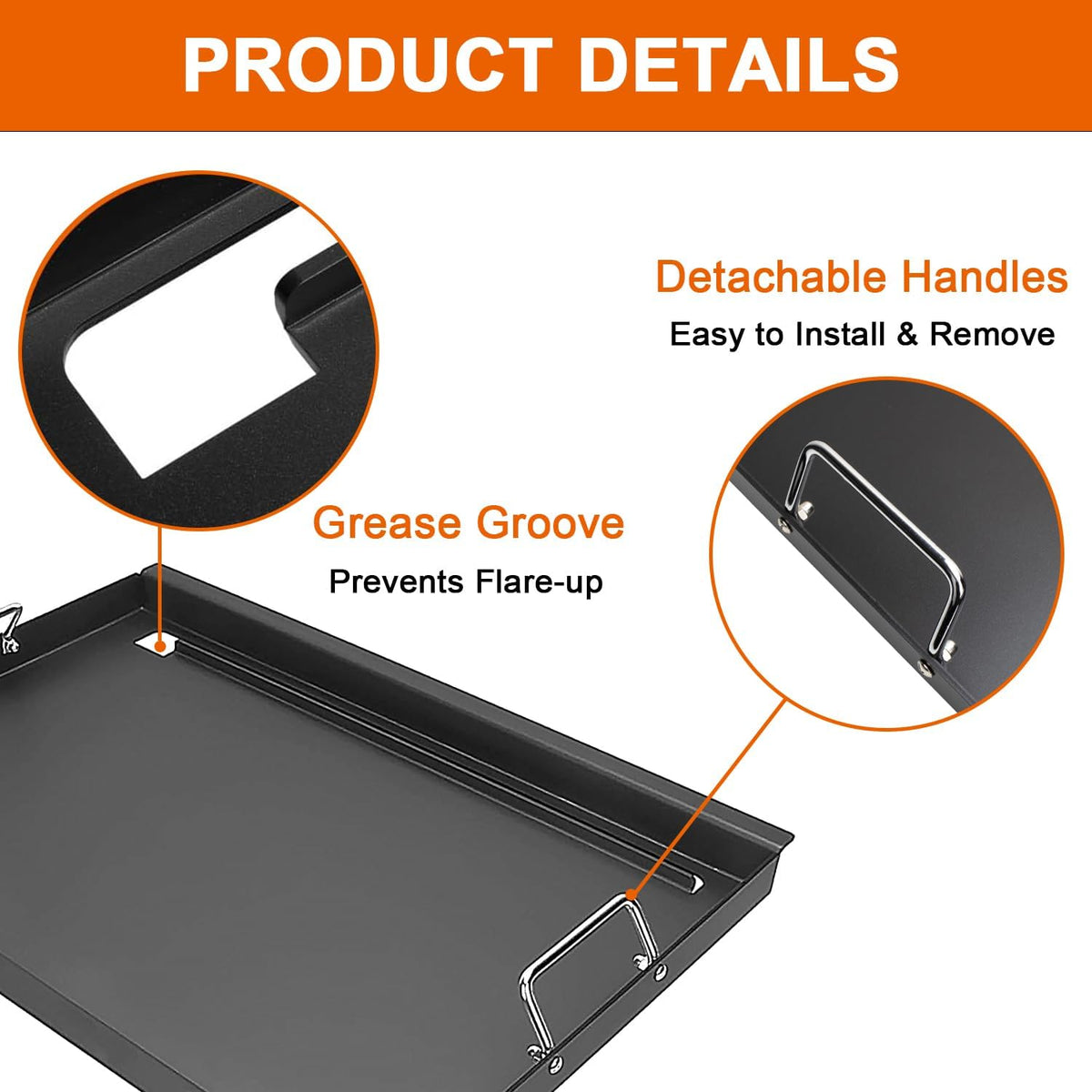 Full-Size Griddle Inserts for Nexgrill Home Depot 6 Burner, Flat Top Griddle with Silicone Handles for Nexgrill 720-0896 720-0896B 720-0896E 720-0896C 720-0898 720-0898A 720-0896BK 720-0896CP Grills