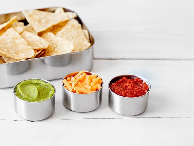 LunchBots 2.5 oz Stainless Steel Dressing Container for Condiments, Dips, Snacks, Dipping Sauce Cups with Silicone Lid, Fits in Lunch Bags and Bento Boxes - Set of 2 (Blue)