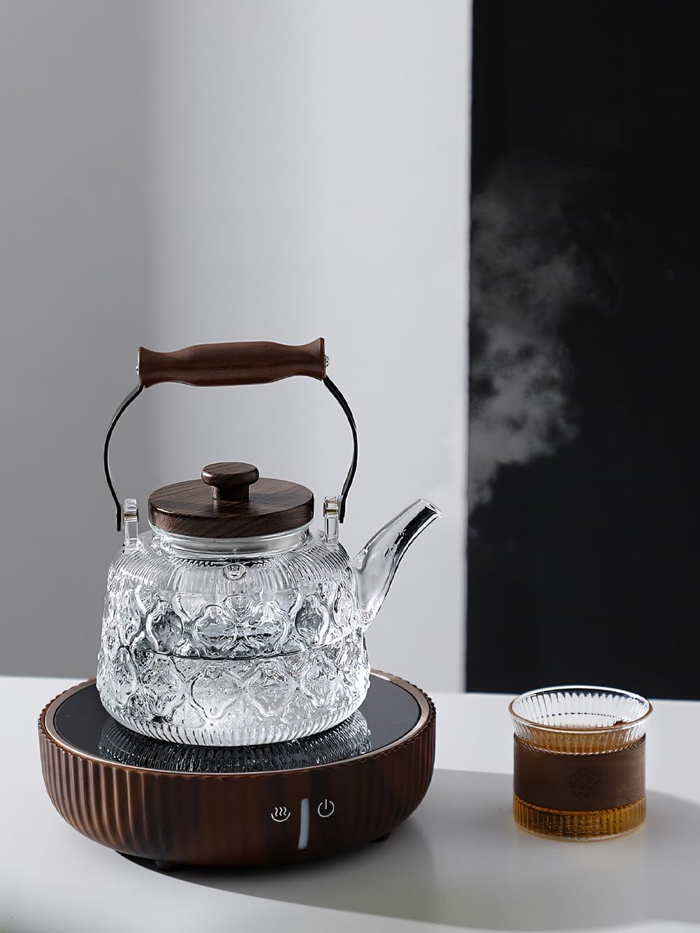 IwaiLoft Stovetop Safe Glass Teapot with Malus Spectabilis Pattern Removable Infuser Fine Borosilicate Tea Pot perfect for Fruit Flowering Tea Canister Premium Quality Tea Kettle Gift(Transparent)