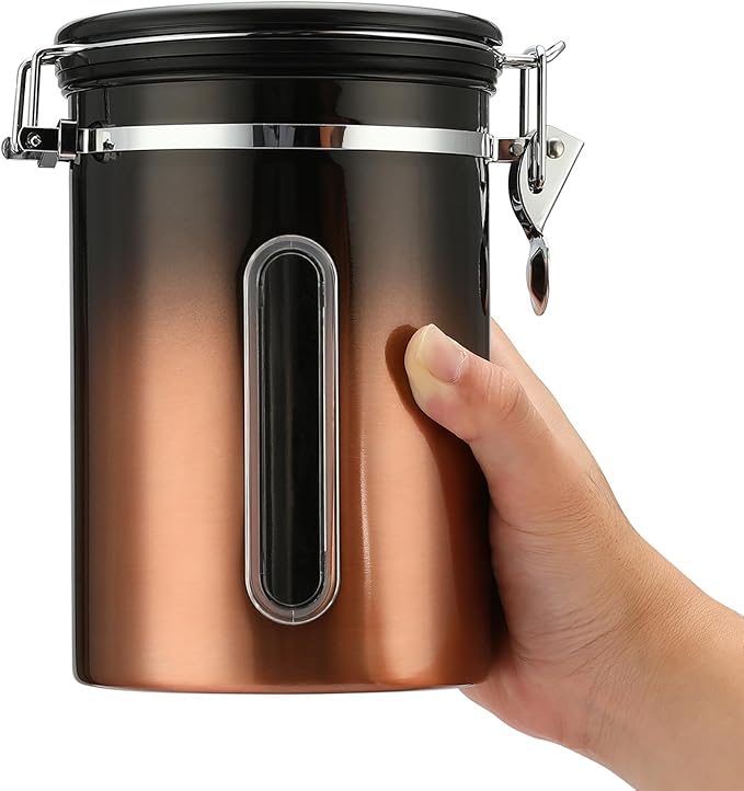Coffee Canister, Airtight Coffee Container with Date Tracker Lid, Stainless Steel Canister for Kitchen Food Storage (Black-Copper, 22oz)