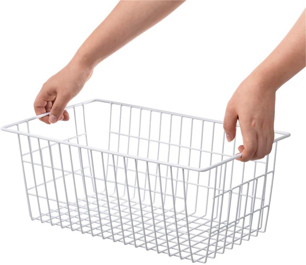 SANNO 14" Freezer Baskets Wire Storage Baskets for Organizing Pantry Organization Bins Cabinets - Metal Basket Kitchen, Laundry, Garage, Fridge, Bathroom Countertop Organizer