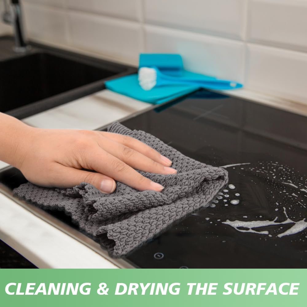 SINLAND Microfiber Dish Cloth for Washing Dishes Rags Best Kitchen Washcloth Cleaning Cloths with Poly Scour Side Popcorn Texture 12Inchx12Inch 10 Pack Grey