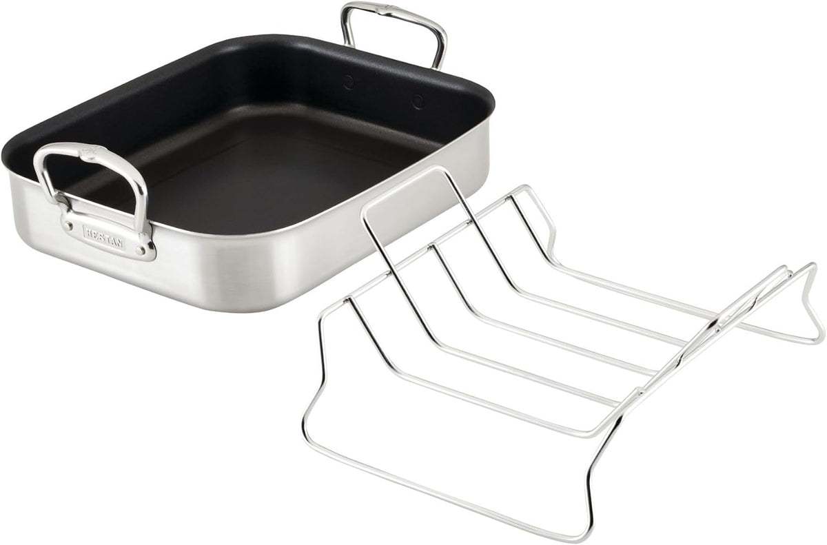 Hestan Provisions – 14.5" Classic Clad Nonstick Roasting Pan with Stainless Steel Rack