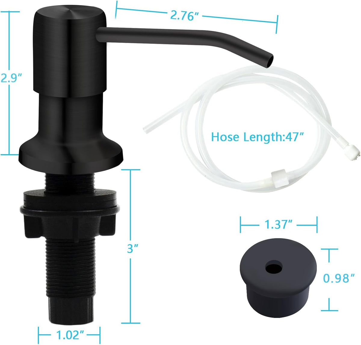Soap Dispenser for Kitchen Sink, Kichen Sink Soap Dispenser, 47" Extension Tube kit, Under Sink Soap Dispenser Pump, No Need More Refills, Good Suction Power, Black