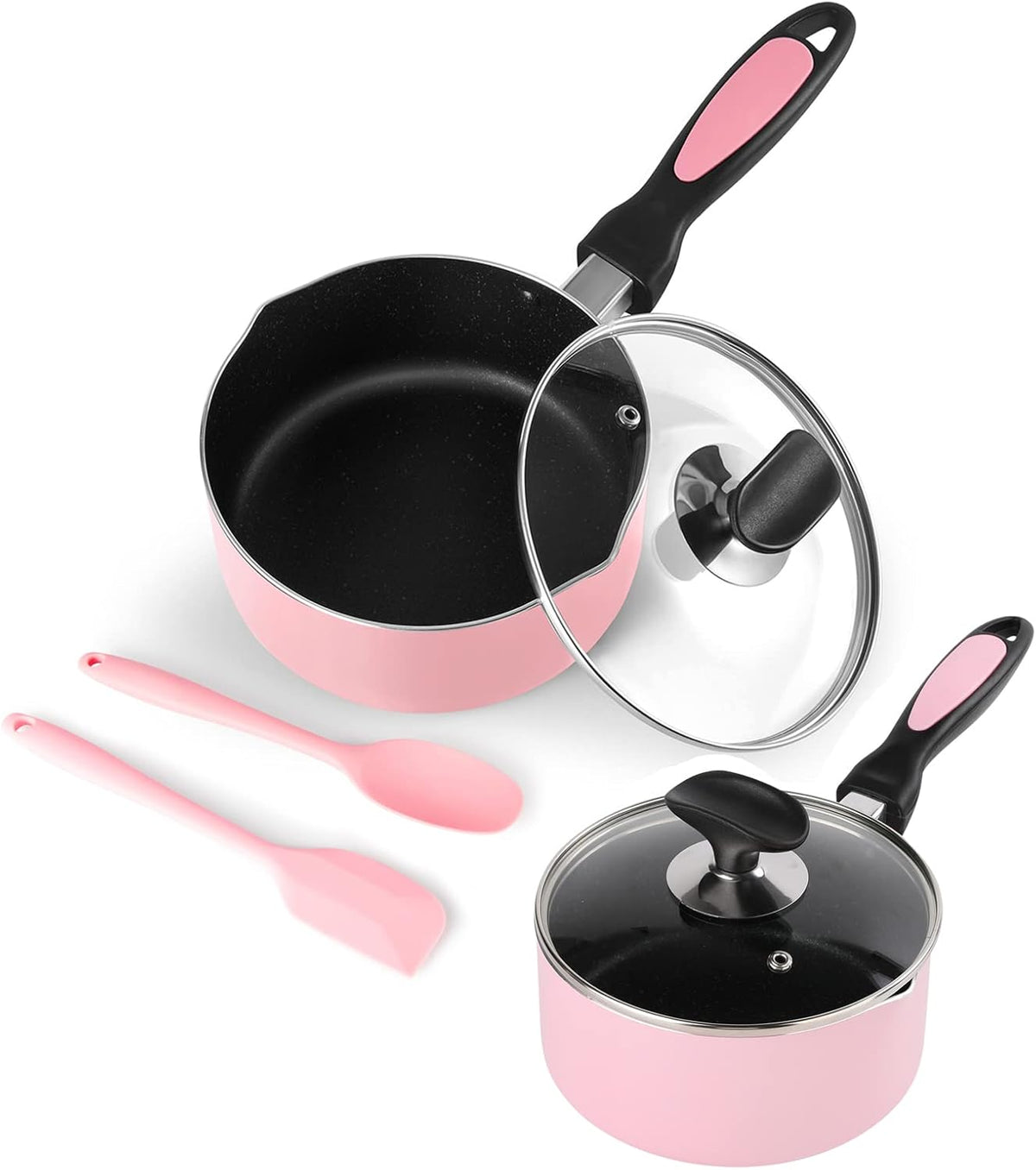 Nonstick Saucepan Set with Lid, Non Stick 1Qt & 2Qt Sauce Pan Set with Glass Lid Small Pot for Home Kitchen