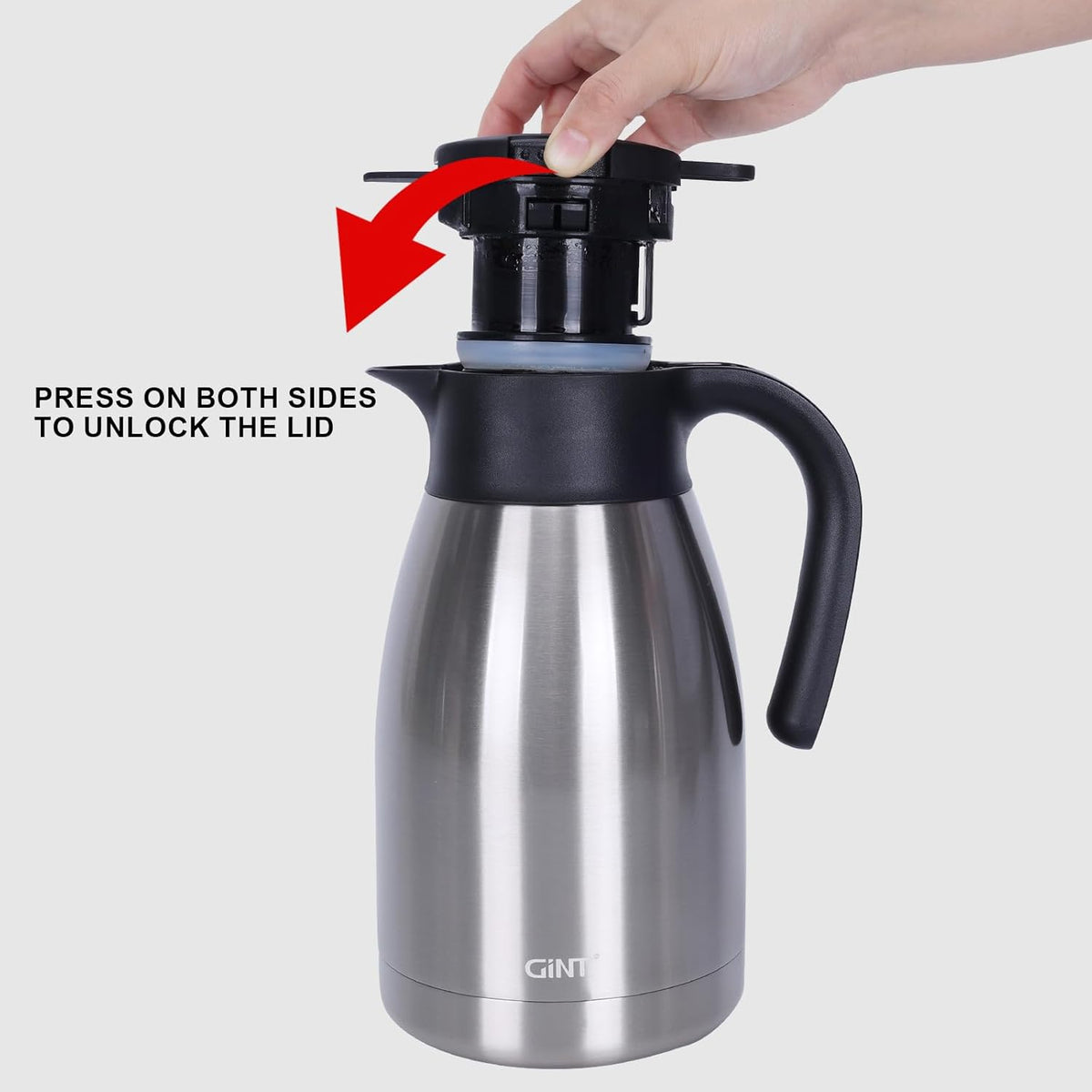 GiNT 51Oz Stainless Steel Thermal Coffee Carafe with Lid/Double Walled Vacuum Thermal Carafe / 12 Hour Heat Retention (Silver, 1.5L)
