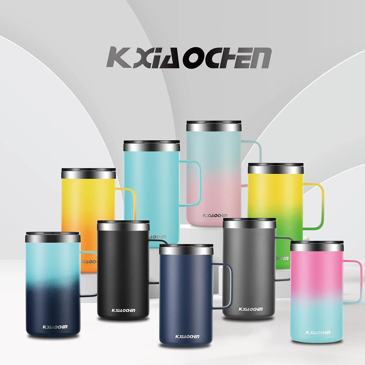 KXIAOCHEN 20oz Insulated Coffee Mug with Lid, Stainless Steel Coffee Cup, Double Wall Vacuum Coffee Tumbler with Handle, Premium Thermal Travel Coffee Mug (Black 2Pack)