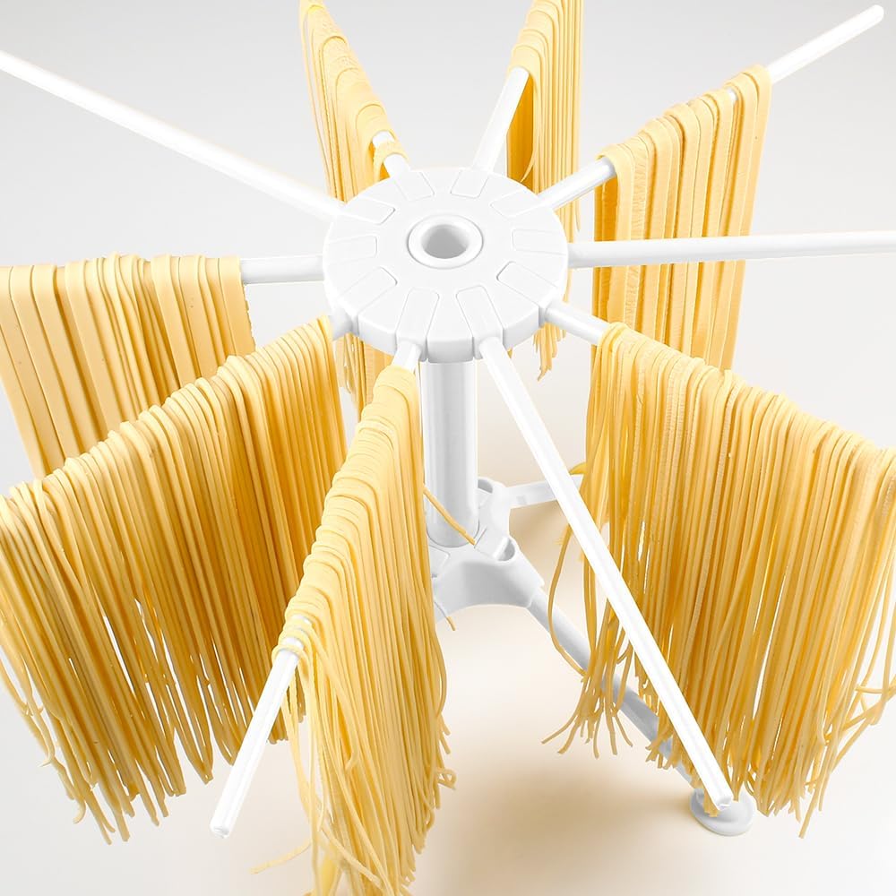 KEOUKE Collapsible Pasta Drying Rack - Foldable 10-Rod Pasta Dryer, Compact & Sturdy Design for Homemade Spaghetti Noodles, Easy Storage, Plastic