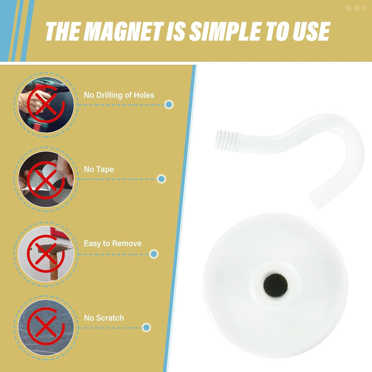 Neosmuk Magnetic Hooks,Heavy Duty Earth Magnets with Hook for Refrigerator, Extra Strong Cruise Hook for Hanging, Magnetic Hanger for Cabins, Grill (Creamy White, Pack of 10)
