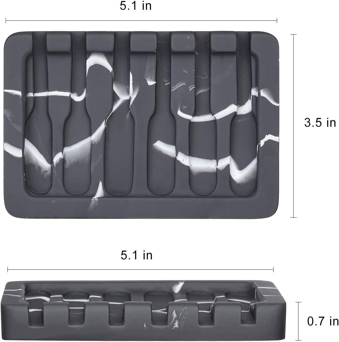 Self Draining Soap Dish - Marble Look Soap Holder Tray Savers Box Container Sponge Holder for Bathroom Shower Kitchen, Black