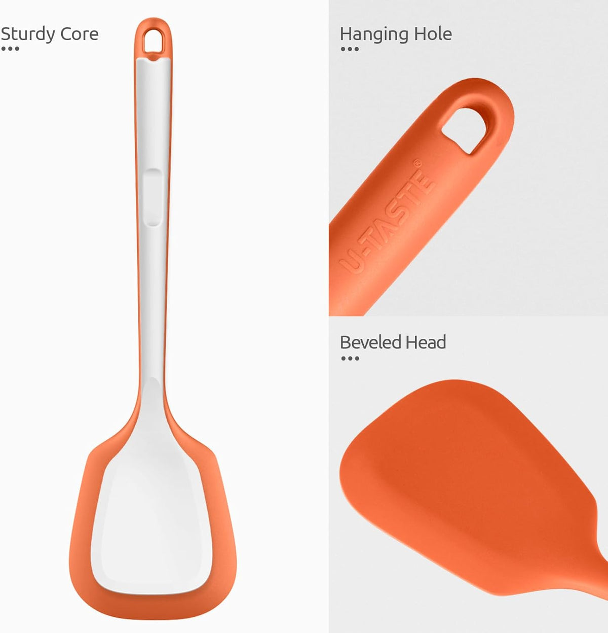 600ºF Heat Resistant Silicone Turners: U-Taste 13.6in Long Solid & Slotted Kitchen Spatula Flipper, Large Flexible Cooking Utensil for Flipping Egg, Pancake in Nonstick Cookware(Orange, 2PCS)