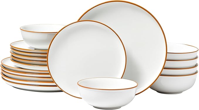 VEVOR Dinnerware Set, Service for 6 (18 PCS), Round Plates and Bowls Sets, Scratch Resistant Ceramic Dinner Ware, Dishwasher and Microwave Suitable Kitchen Dish, for Dessert Salad Soup Pasta, White
