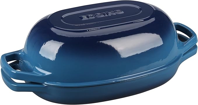 Enameled Cast Iron Oval Dutch Oven Pot with Lid, Dutch Oven for Sourdough Bread Baking, Oval Bread Pan, 5qt, Lake Blue