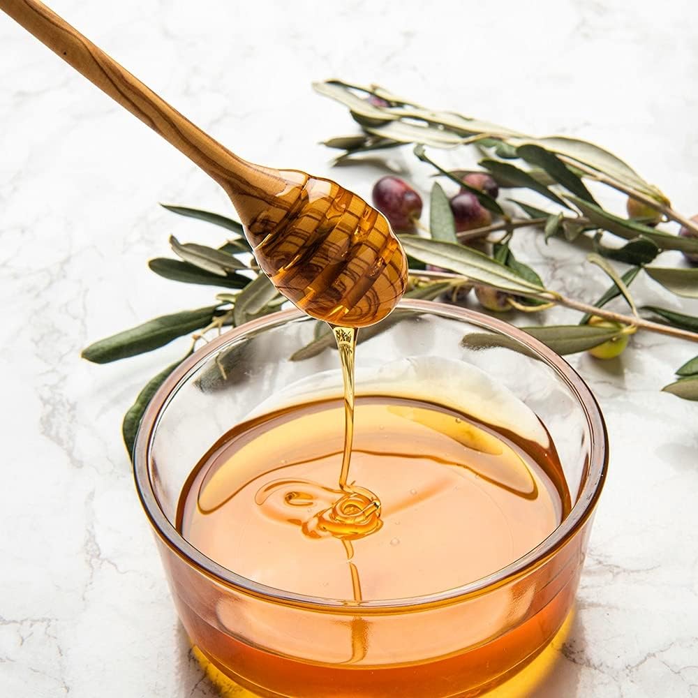 Olive Wood Honey Dipper/Honey Spoon/Honey Server/Honey Stick – 7.1 Inch Handmade Thin Wooden Drizzler
