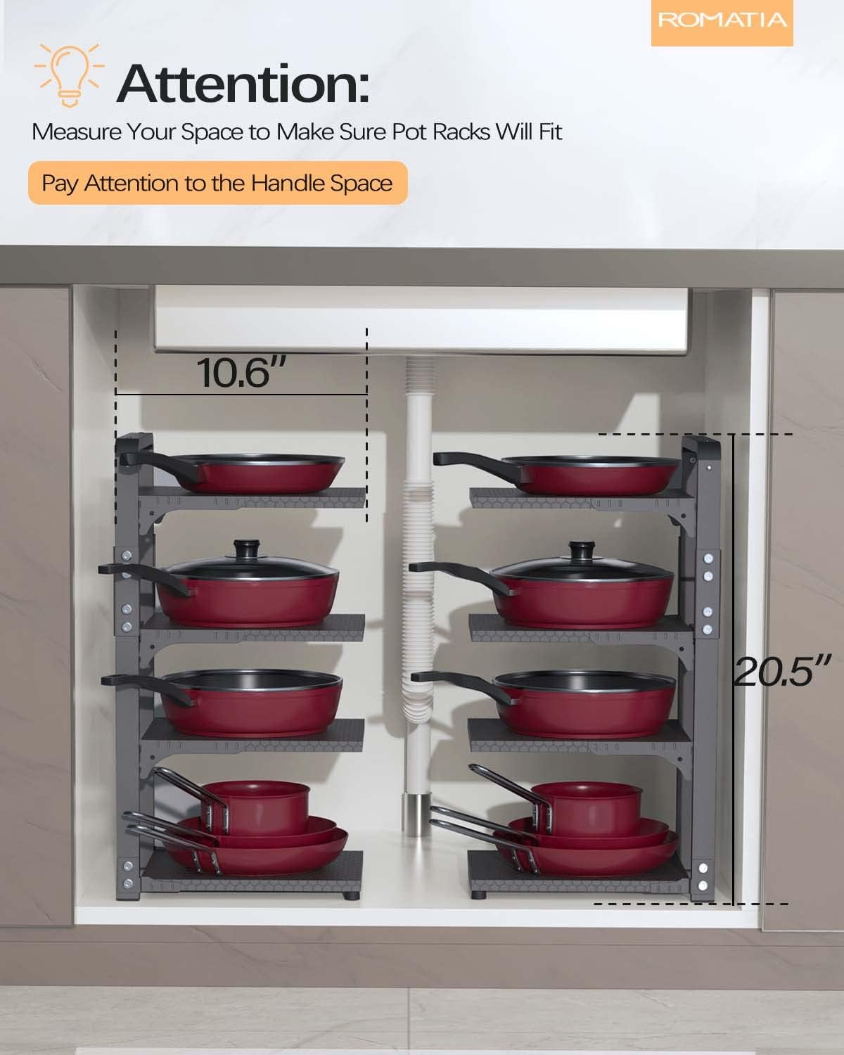 Pot and Pan Organizer Rack for under Cabinet, Heavy Duty Pot Pan Rack under Sink Organizers and Storage, Pot lid organizer, Kitchen Cabinet Organizer with 4 Adjustable Shelves