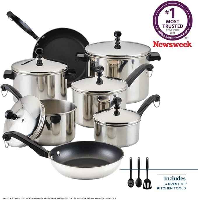 Farberware Classic Stainless Steel Cookware Pots and Pans Set, 15-Piece,50049,Silver