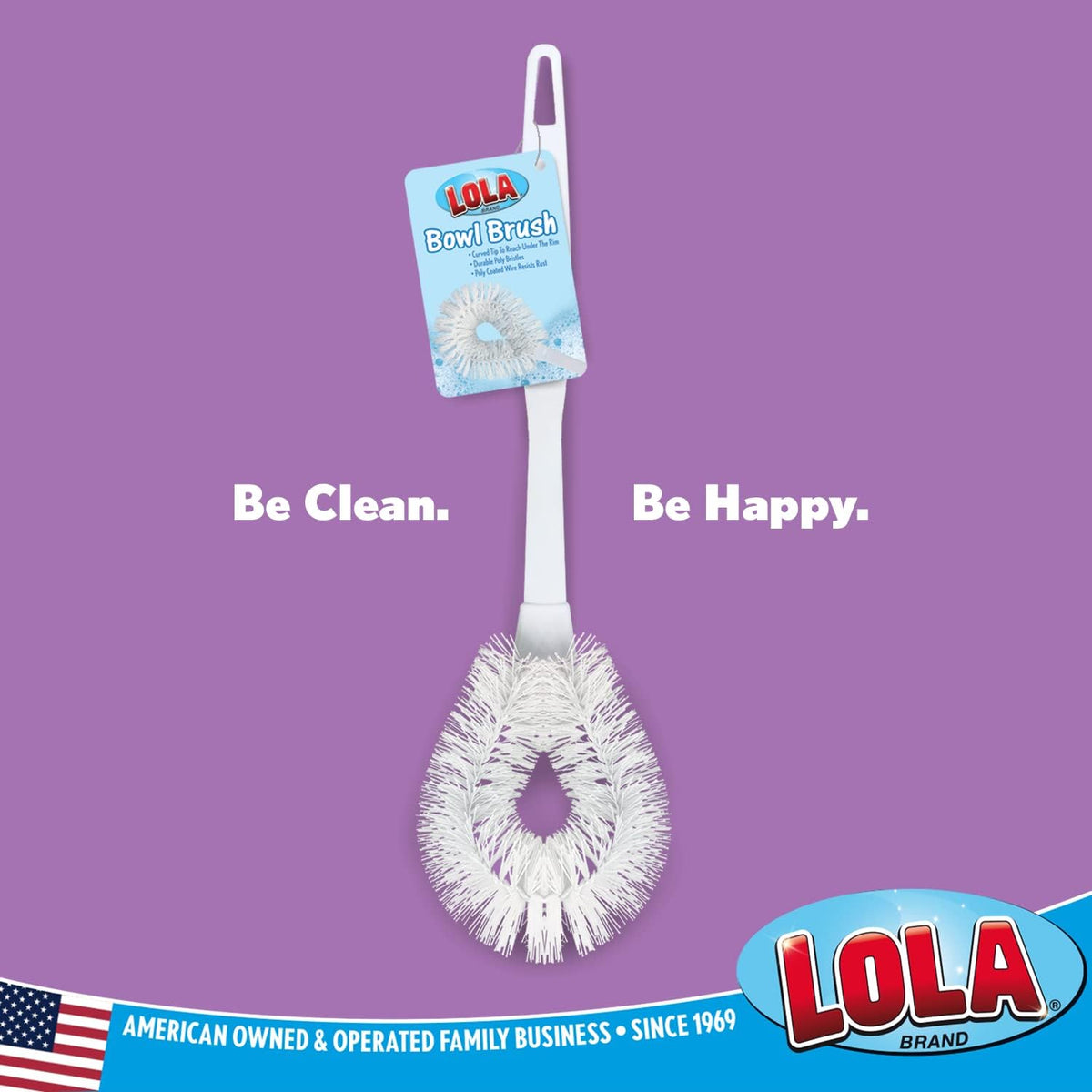 Lola Products Toilet Bowl Brush w/Curved Head, Coated Wire, Durable Poly Bristles, Reaches Under Toilet Bowl Rim, 1 Pack