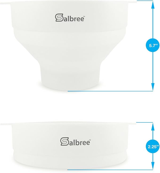 The Original Salbree Collapsible Silicone Microwave Popcorn Popper Maker Machine, Microwavable Bowl Holds 16 Cups, Uses Hot Air and Oil Always Optional - The Most Colors Available (White)