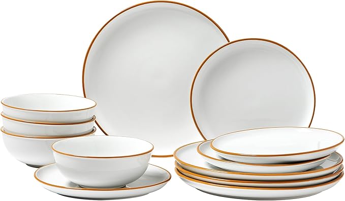 VEVOR Dinnerware Set, Service for 4 (12 PCS), Round Plates and Bowls Sets, Scratch Resistant Ceramic Dinner Ware, Dishwasher and Microwave Suitable Kitchen Dish, for Dessert Salad Soup Pasta, White
