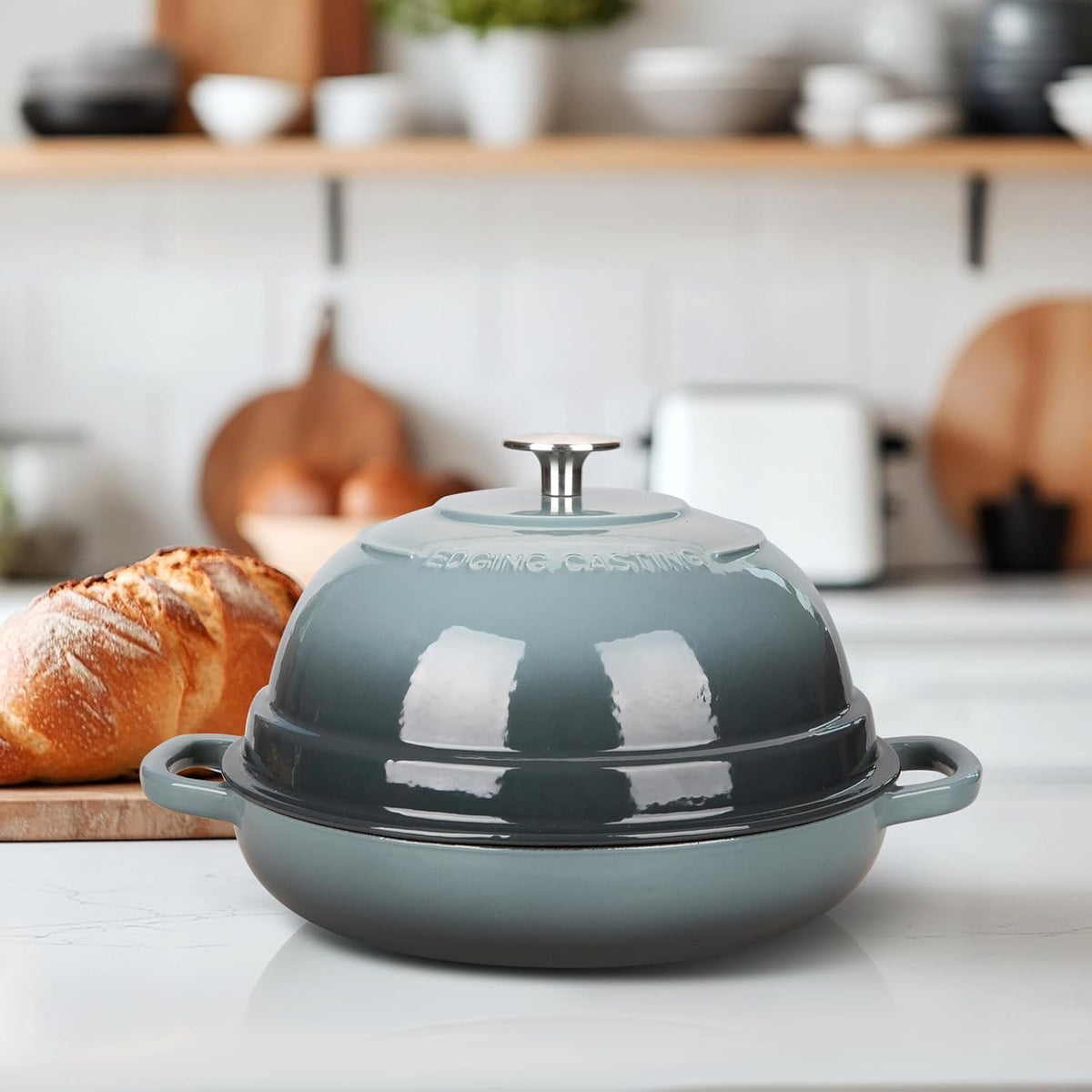 Enameled Cast Iron Dutch Oven Pot with Lid, Round Bread Oven for Homemade Sourdough Bread Baking, 6 Quart, Slateblue