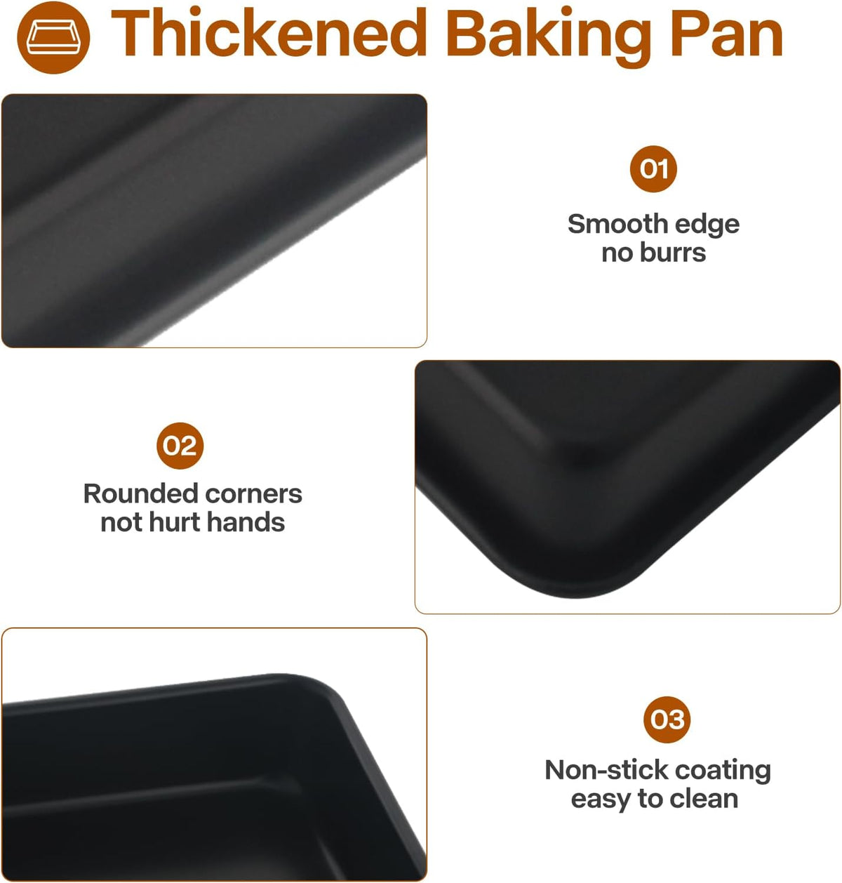 Rectangle Cake Pan, Deep Baking Pans Set Nonstick, 9/11/13 Inch, Heavy Duty Thickness Bakeware Roasting Tray for Toaster Oven, Thanksgiving Christmas Roast Turkey Pan, 3-Pack, Black