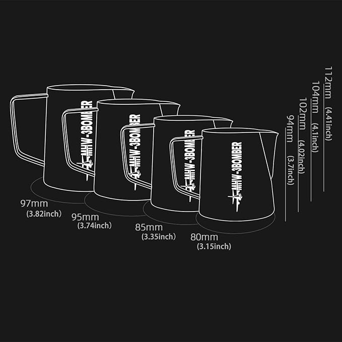 MHW-3BOMBER Espresso Steaming Pitcher Milk Frothing Pitcher Stainless Steel Milk Coffee Cappuccino Latte Art Barista Cup 16.9oz/500ml (Matte Black) P5032B-OS