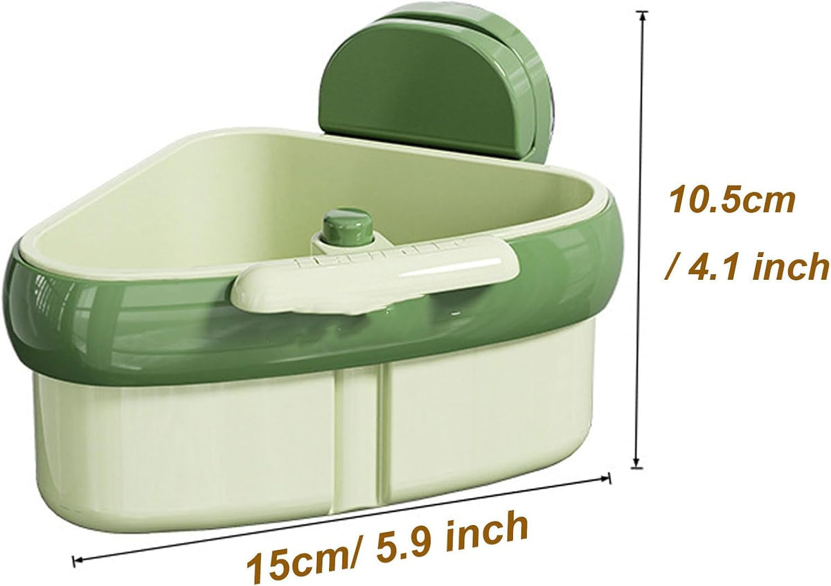 Suction Cup Sink Corner Rack, Triangular Sinks Basket Shelf, Automatic Dumping Corner Sink Strainer with Drain Hole, Food Waste Catcher (Green)