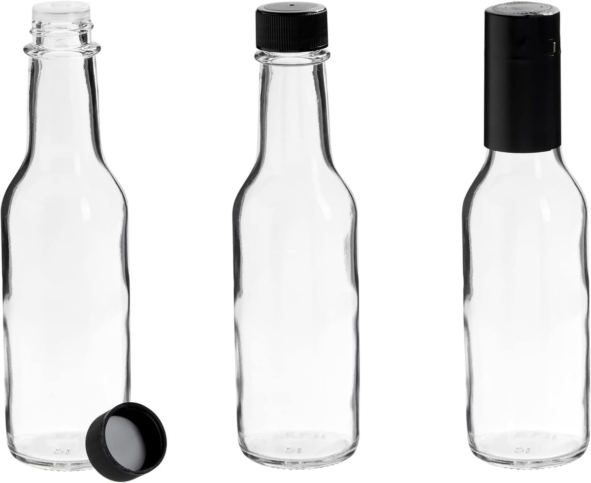 Talented Kitchen 14-Pack Glass Hot Sauce Bottles Kit - 5 Oz Clear Woozy Bottles - Screw-On Caps & Dripper Inserts - Includes Funnel & 18 Chalkboard Labels - Dishwasher-Safe - Hot Sauce Making Supplies