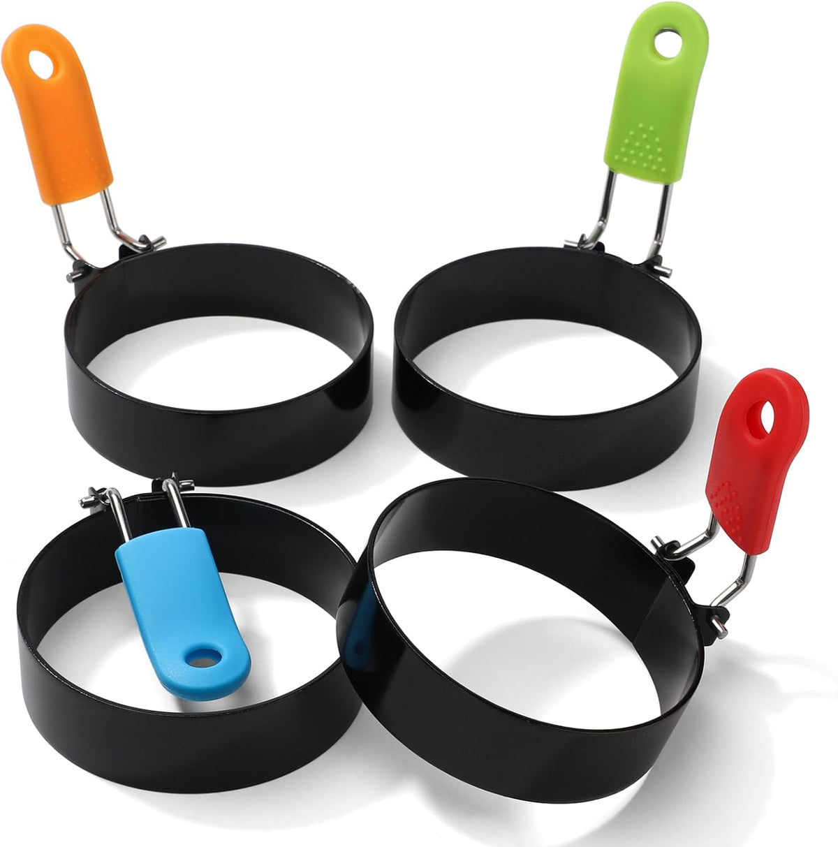 Nonstick Egg Ring Stainless Steel Egg Cooking Ring with Anti-scald Handle Pancake Mold for Breakfast Sandwiches Egg Muffins,4Pcs (Style01)