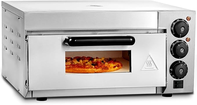 VEVOR Commercial Pizza Oven Countertop, 14" Single Deck Layer, Stainless Steel Electric Pizza Oven with Stone and Handle, Multipurpose Indoor Pizza Maker for Restaurant Home Pretzels Baked