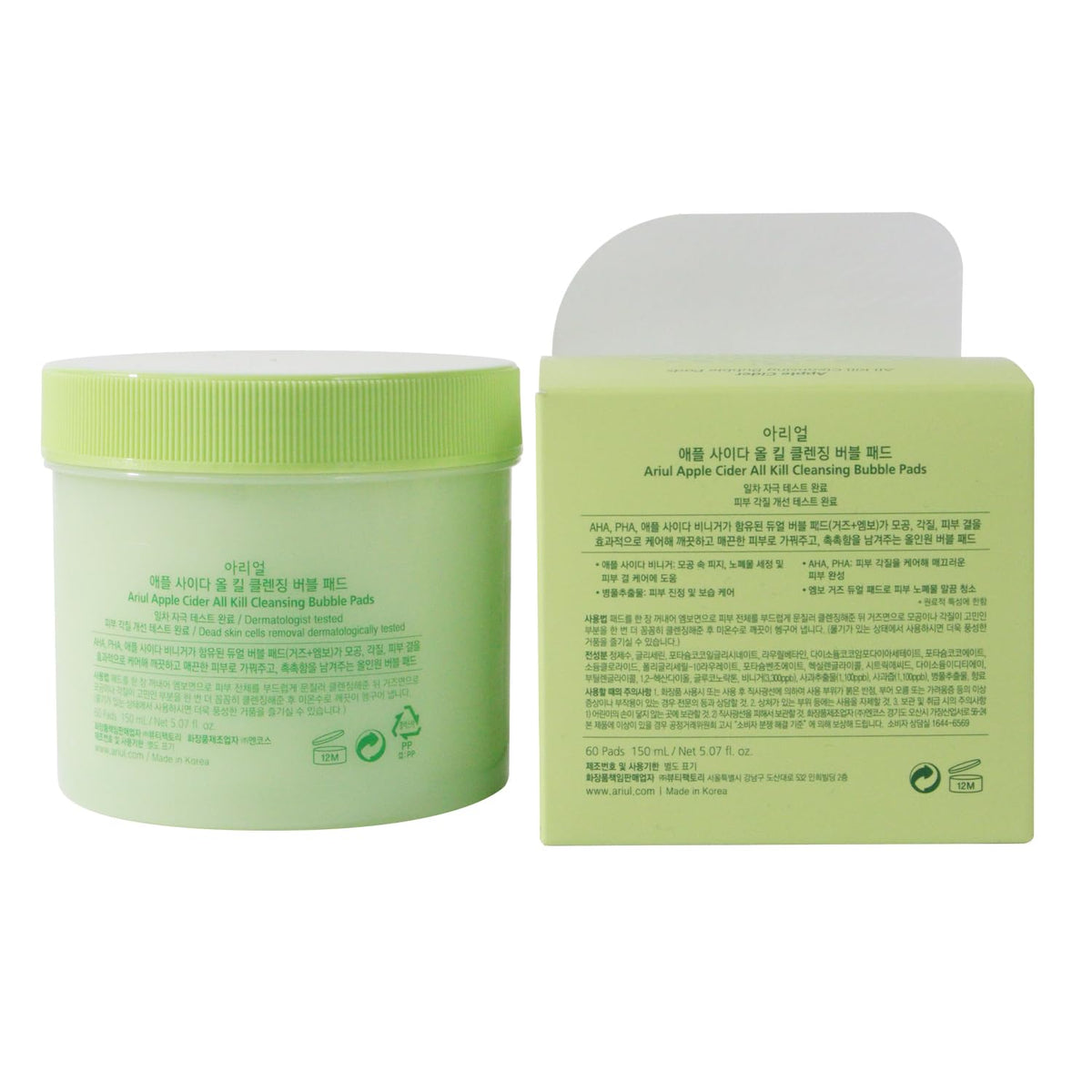Ariul Apple Cider All Kill Cleansing Bubble Pad – Exfoliating Wipe-Off Face Cleanser, Pore & Dead Skin Care, Korean Skincare (60 Pads)