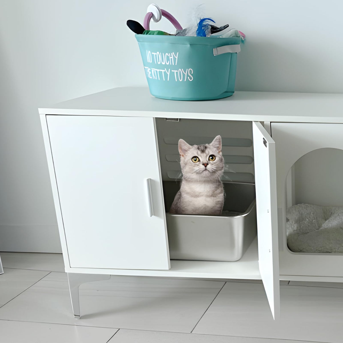 Holintan Stainless Steel Litter Box 2 Pack, Metal Cat Litter Box