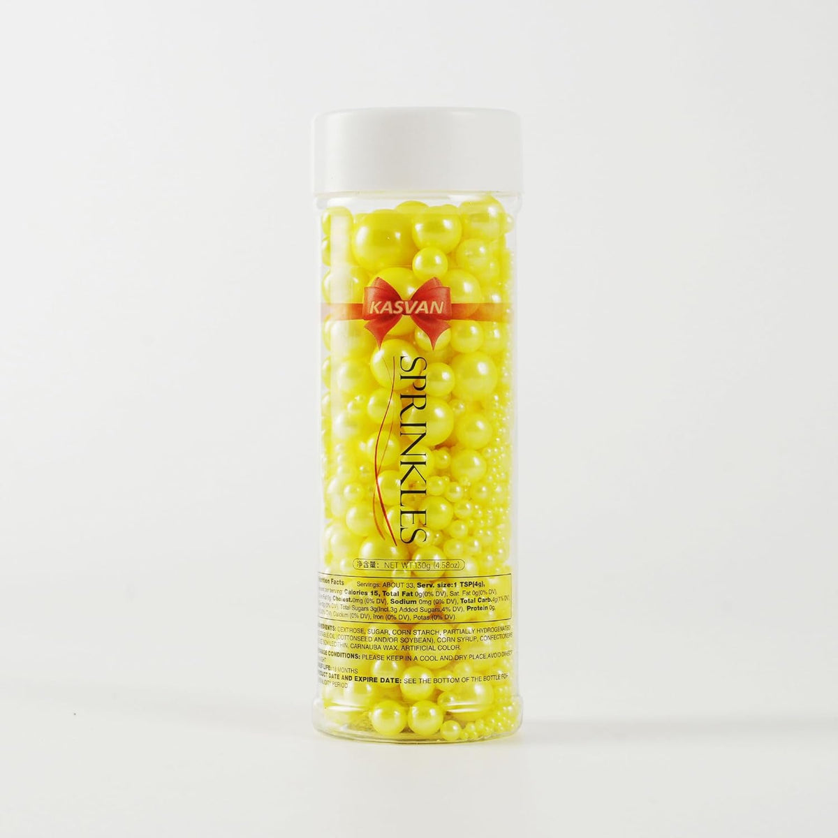 Kasvan Yellow Pearl Sugar Sprinkles - Edible Candy Pearls 130g/4.58 Oz, Mix Size, Baking Cake Decorations, Ice Cream Toppings and Cookie Decorating, Wedding Party Chirstmas Supplies